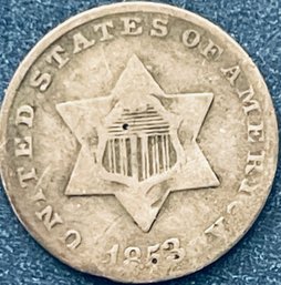 1853 3 CENT SILVER TRIME COIN