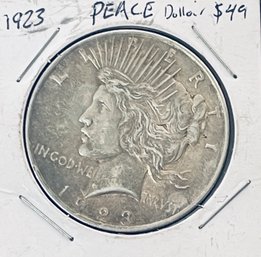 1923 PEACE SILVER DOLLAR COIN- IN FLIP