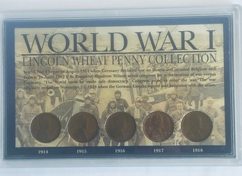 WORLD WAR I LINCOLN WHEAT PENNY COLLECTION - IN PLASTIC DISPLAY CASE