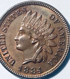 1884 INDIAN HEAD CENT PENNY COIN - RED / BROWN -  UNCIRCULATED