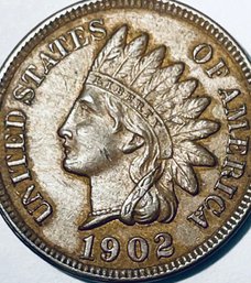 1902 INDIAN HEAD CENT PENNY COIN - AU