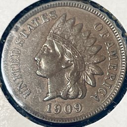1909 INDIAN HEAD CENT PENNY COIN - SEMI- KEY DATE! IN FLIP