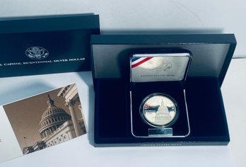 1994 UNITED STATES MINT BICENTENNIAL OF THE U.S. CAPITOL PROOF SILVER DOLLAR COIN IN BOX & CASE W/ COA