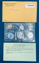 1960 US MINT 90 PERCENT SILVER PROOF SET - ORIGINAL ENVELOPE (WORN) - INCLUDES 5 COINS