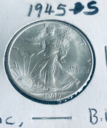 1945-S WALKING LIBERTY SILVER HALF DOLLAR COIN - BU / BRILLIANT UNCIRCULATED!