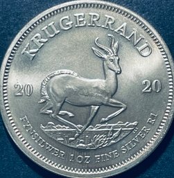COLLECTOR BULLION - 2020 ONE OZT .999 FINE SILVER ROUND - SOUTH AFRICA KRUGERRAND THEME - SOME TONING