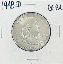 1948-D FRANKLIN SILVER HALF DOLLAR COIN - CHOICE BU / BRILLIANT UNCIRCULATED