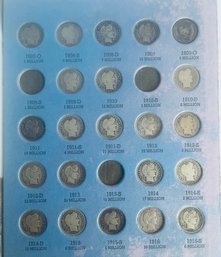 LOT (22) BARBER SILVER DIME COINS IN WHITMAN ALBUM PAGE - 1903-1916 - SOME BETTER DATES