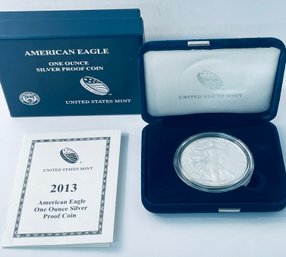 2013 W SILVER AMERICAN EAGLE PROOF .999 ONE TROY OUNCE DOLLAR COIN IN BOX & CASE!