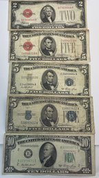 LOT (5) UNITED STATES NOTES & SILVER CERTIFICATES - NICE MIX-$2, $5 & $10-SERIES 1928, 1934, 1950 & 1953