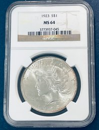1923 PEACE SILVER DOLLAR COIN - NGC GRADED - MS 64