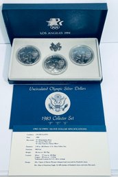 UNITED STATES UNCIRCULATED SILVER DOLLAR SET OF 3 - 1983 P, D & S - IN BOX W/ COA