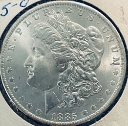 1885-O MORGAN SILVER DOLLAR COIN - GEM BU/ BRILLIANT UNCIRCULATED - IN FLIP