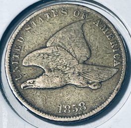 1858 FLYING EAGLE CENT PENNY COIN - IN FLIP