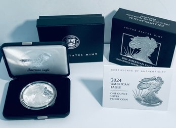 2024 US MINT SILVER AMERICAN EAGLE PROOF .999 ONE TROY OUNCE DOLLAR COIN IN BOX & CASE!
