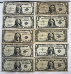 LOT (10) $1 ONE DOLLAR SILVER CERTIFICATES - SERIES 1935 & SERIES 1957 - NICE MIX
