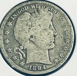 1894 BARBER SILVER HALF DOLLAR COIN -IN FLIP