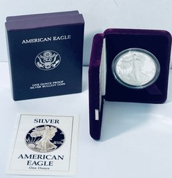 1988 US MINT SILVER AMERICAN EAGLE PROOF .999 ONE TROY OUNCE DOLLAR COIN W/ COA IN BOX AND CASE!