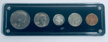 LOT (5) UNITED STATES COIN SET - INCLUDES:  HALF DOLLAR, QUARTER, DIME, NICKEL & CENT-IN PLASTIC HOLDER & BOX