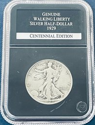 1929 WALKING LIBERTY SILVER HALF DOLLAR COIN - IN PLASTIC CASE