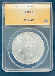 1885 MORGAN SILVER DOLLAR COIN -  ANACS GRADED -MS62