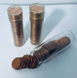 LOT (3) 1962, 1963 & 1966 LINCOLN MEMORIAL CENT PENNY COIN ROLLS - BU / BRILLIANT UNCIRCULATED - 150 COINS!