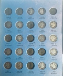 LOT (16) BARBER SILVER DIME COINS IN WHITMAN ALBUM PAGE - 1901-1908 - SOME BETTER DATES