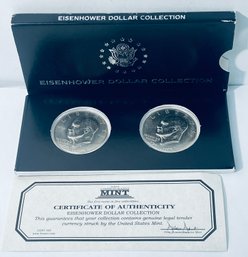THE EISENHOWER DOLLAR COLLECTION - INCLUDES: (2) BICENTENNIAL 1776-1976 EISENHOWER DOLLAR COINS IN DISPLAY BOX