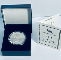 2012 US MINT SILVER AMERICAN EAGLE .999 ONE TROY OUNCE DOLLAR UNCIRCULATED SILVER COIN IN BOX!