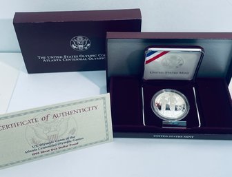 UNITED STATES MINT 1995 SILVER ONE DOLLAR PROOF ATLANTA CENTENNIAL OLYMPIC GAMES COIN - IN BOX, CASE  W/ COA