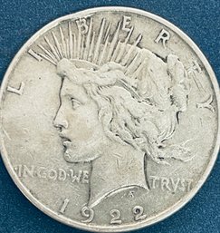 1922 PEACE SILVER DOLLAR COIN - RIM DAMAGE