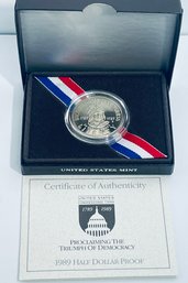 UNITED STATES MINT 1989 PROCLAIMING THE TRIUMPH OF DEMOCRACY PROOF HALF DOLLAR COIN - IN BOX W/ COA