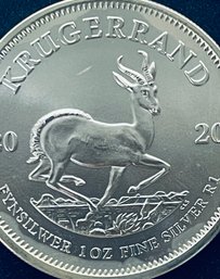 COLLECTOR BULLION - 2020 ONE OZT .999 FINE SILVER ROUND - SOUTH AFRICA KRUGERRAND THEME - SOME TONING