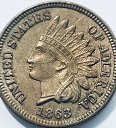 1863 INDIAN HEAD CENT PENNY COIN - RED - UNCIRCULATED!  SEMI-KEY DATE