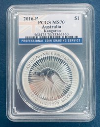 2016-P $1 AUSTRALIAN KANGAROO - 1 OZT .999 FINE SILVER COIN - PCGS GRADED - MS70