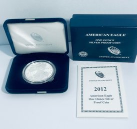 2012 SILVER AMERICAN EAGLE PROOF .999 ONE TROY OUNCE DOLLAR COIN IN BOX & CASE!