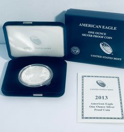 2013 SILVER AMERICAN EAGLE PROOF .999 ONE TROY OUNCE DOLLAR COIN IN BOX & CASE!
