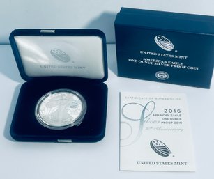 2016 SILVER AMERICAN EAGLE PROOF .999 ONE TROY OUNCE DOLLAR COIN IN BOX & CASE!