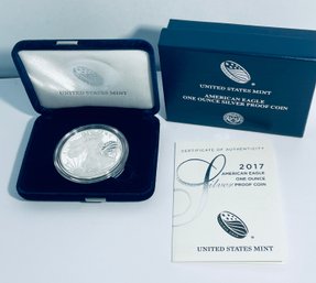 2017 SILVER AMERICAN EAGLE PROOF .999 ONE TROY OUNCE DOLLAR COIN IN BOX & CASE!