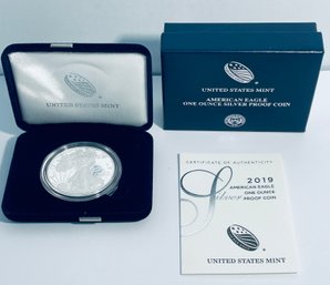 2019 SILVER AMERICAN EAGLE PROOF .999 ONE TROY OUNCE DOLLAR COIN IN BOX & CASE!