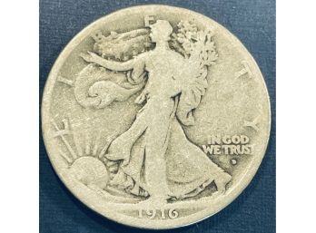 1916-D WALKING LIBERTY SILVER HALF DOLLAR COIN - KEY DATE!