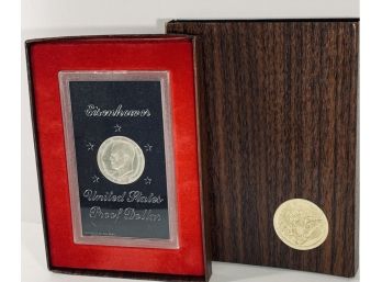 1971 40 PERCENT SILVER UNITED STATES EISENHOWER PROOF US DOLLAR  IN BROWN BOX 'BROWN IKE'