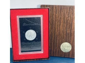 1973 40 PERCENT SILVER UNITED STATES EISENHOWER PROOF US DOLLAR  IN BROWN BOX 'BROWN IKE'