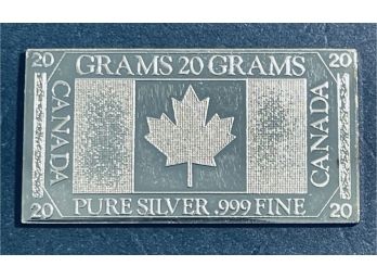 20 GRAMS .999 PURE SILVER THE SILVER MINT COLLECTIBLE BULLION INGET BAR - CANADA