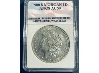 1900-S MORGAN SILVER DOLLAR COIN - ANGS AU 50