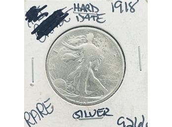 RARE! 1918 WALKING LIBERTY SILVER HALF DOLLAR COIN