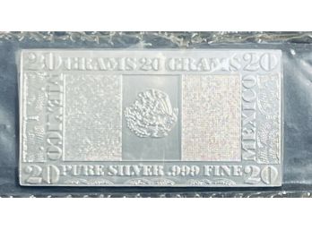 20 GRAMS .999 PURE SILVER THE SILVER MINT COLLECTIBLE BULLION INGET BAR - MEXICO