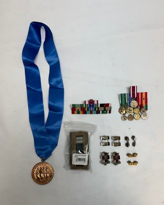 Military Medals, Ribbons, Pins, And Major Chaplain Shoulder Straps
