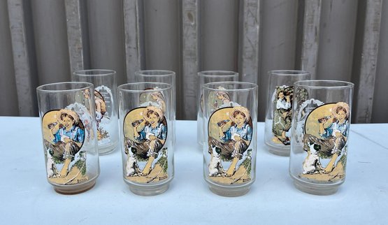 Vintage Set Of 18 Norman Rockwell Collectible Coca-cola Glasses