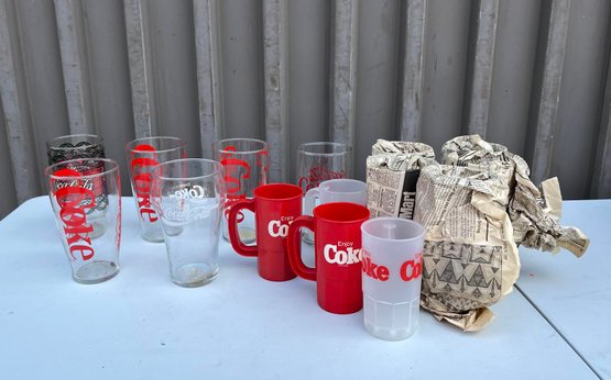 Vintage Set Of 15 Plastic And Glass Coca-cola Drinking Glasses